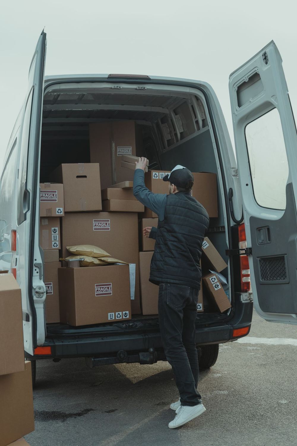 Man and van service loading boxes for a move